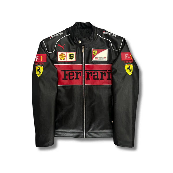 Ferrari Leather Jacket Black Color F1 Team Leather Jackets Collection in India 
